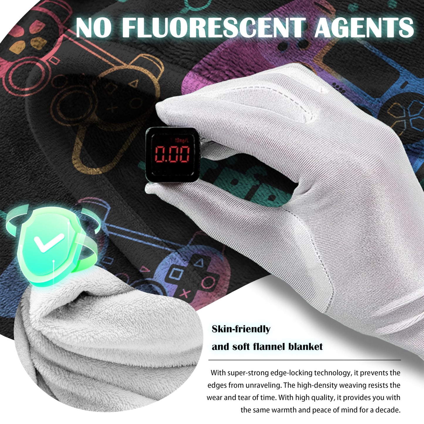 Uyivugmo Gaming Cloud-Like Flannel Blanket for Teens All-Season Throw Blanket for Boys Girls Versatile Geometric Grip Design Easy Care