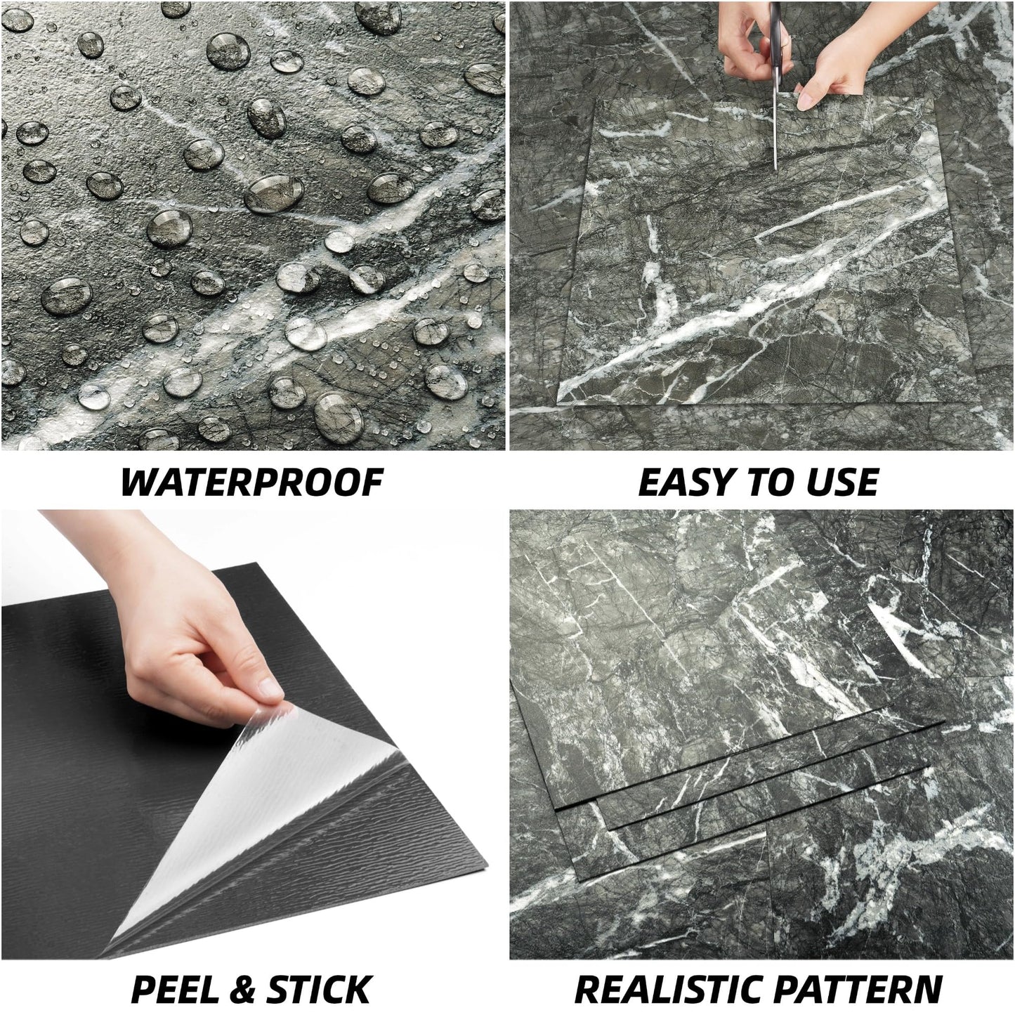 Decotalk 30-Sheet Floor Tile Peel and Stick Grey Flooring Tiles Marble Bathroom Floor Tile Waterproof, 12x12 Inch Vinyl Flooring Tile Renter Friendly Flooring Tile Square Bathroom Flooring Tile Floor