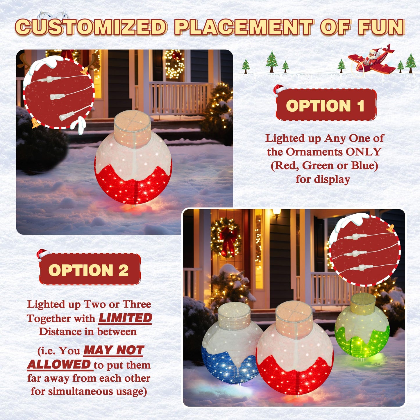 MUPATER Lighted Ornament Stack Outdoor Christmas Decoration, pop-up pre-Lighted Ornament Holiday Decor Set with 90 LED Lights for Home Yard, Patio, Party