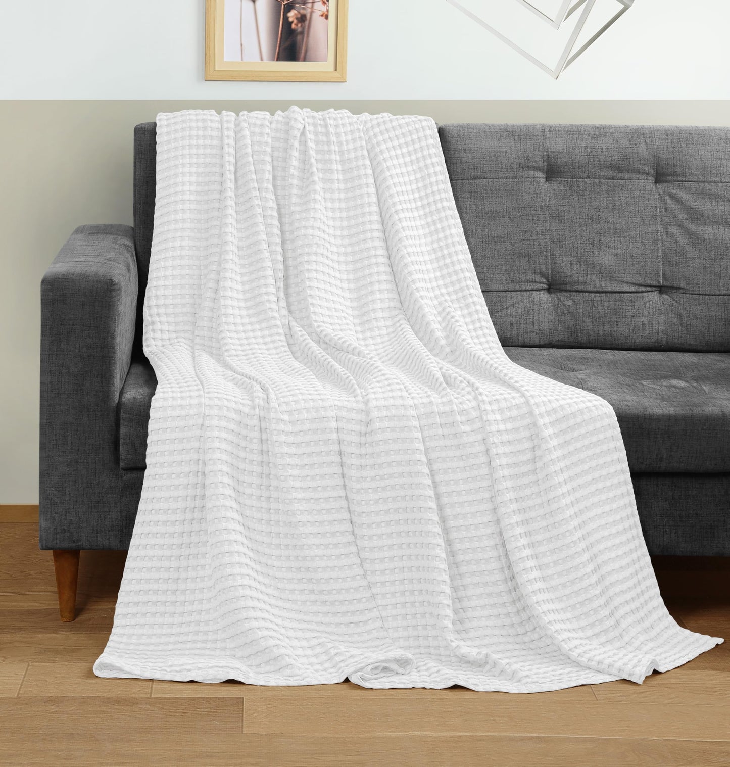 Utopia Bedding White 100% Cotton Waffle Blanket 300 GSM [Queen - 90x90 Inch] Soft Lightweight Breathable Bed Blanket for All Season