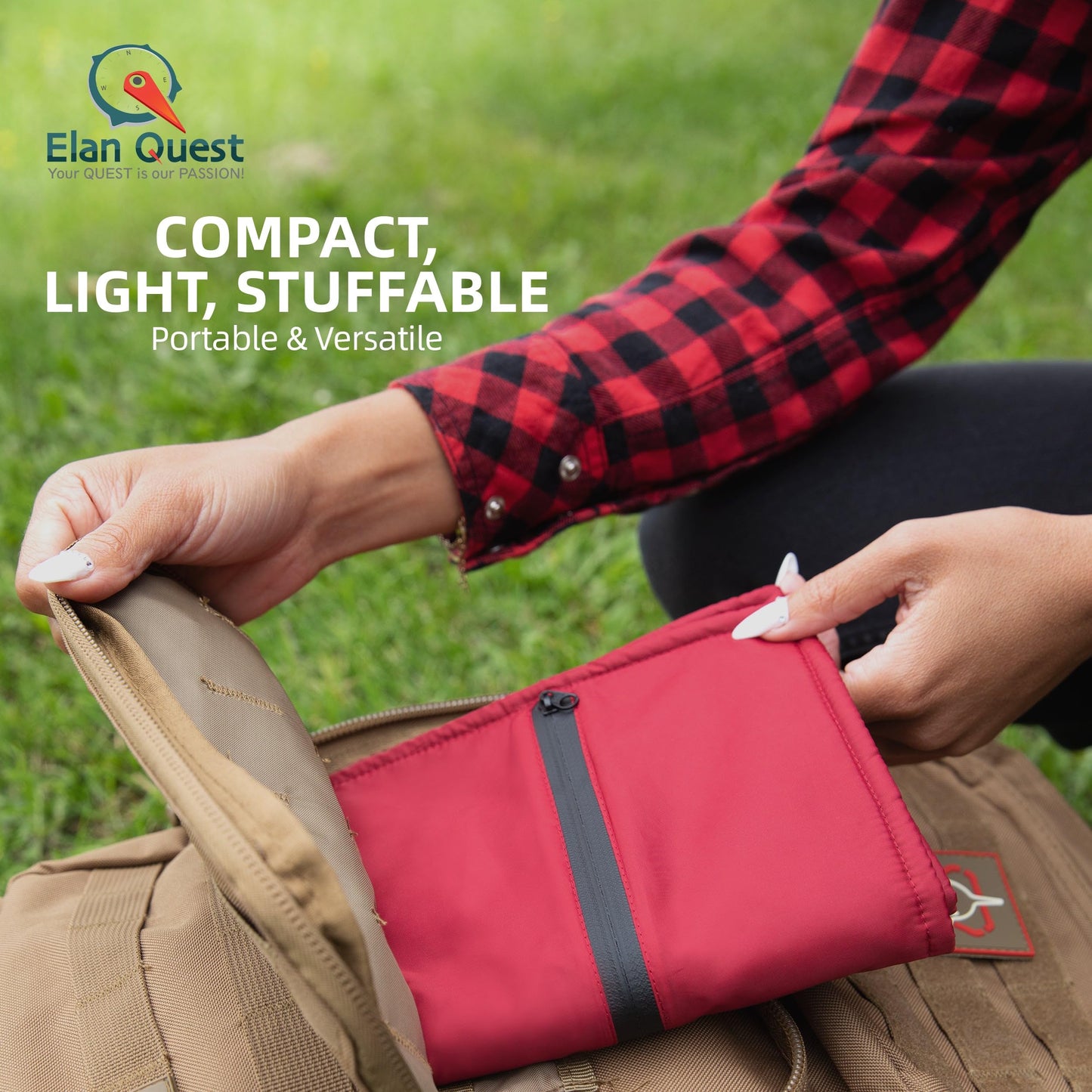 Elan Quest Stuffable Camping Pillow Sack (Large, Red) - 12 x 17 - Camping Essentials for Hiking, Backpacking and Travel Essentials - Sold Empty Bring Your Own Stuffing