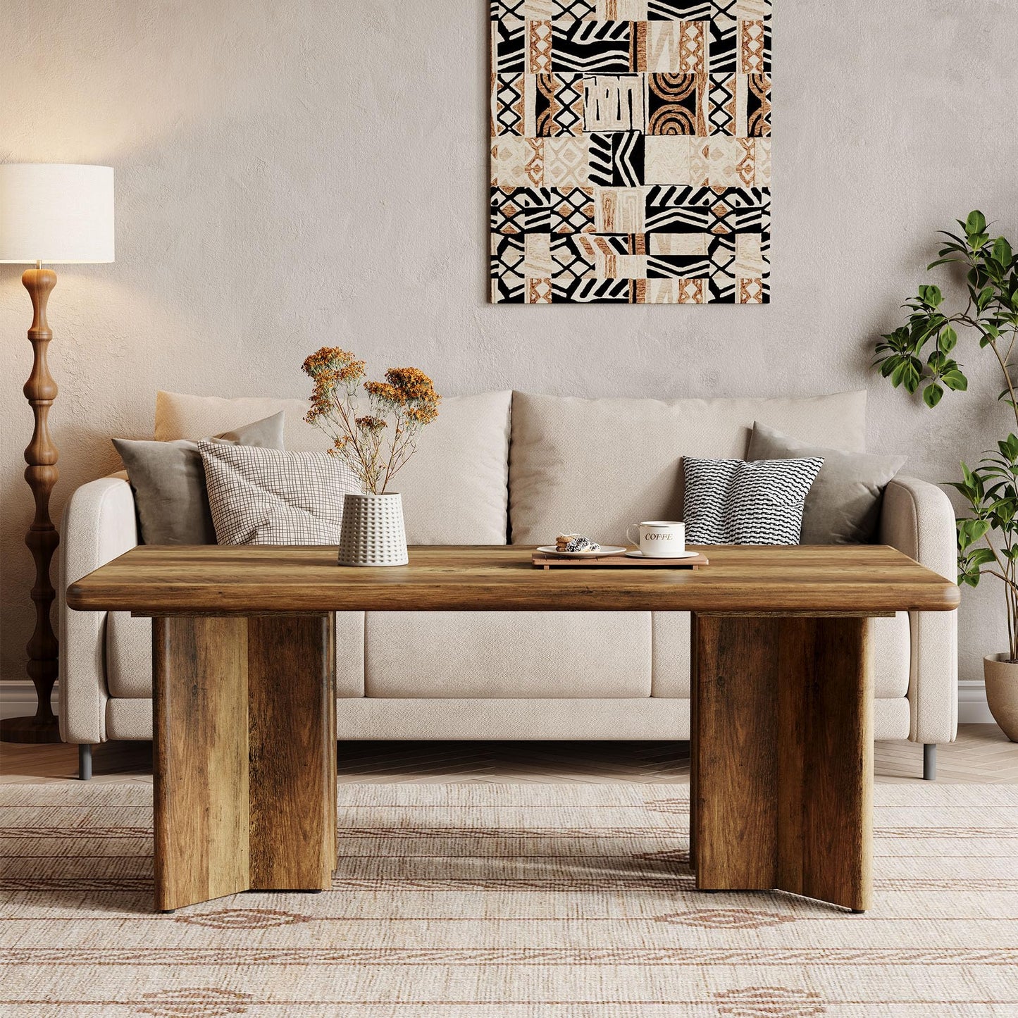 Tribesigns Rectangle Coffee Table, 47.24-Inch Farmhouse Low Cocktail Tea Table, Home Living Room Center Furniture, Rustic Brown