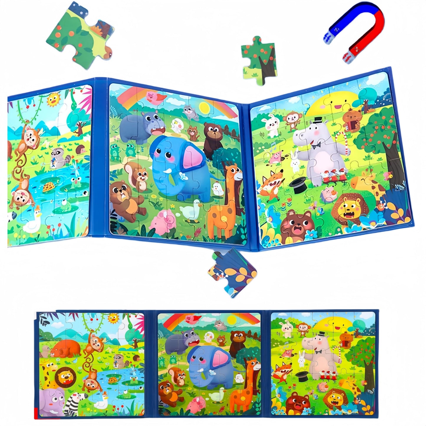 Toddler Toys Travel Puzzles, Foldable Magnet Puzzles Book for Kids 3-6 Years, Educational Matching Games for Car Trip Plane Activities, Birthday Gift for Little Boys Girls Valentine Toys (Jungle)