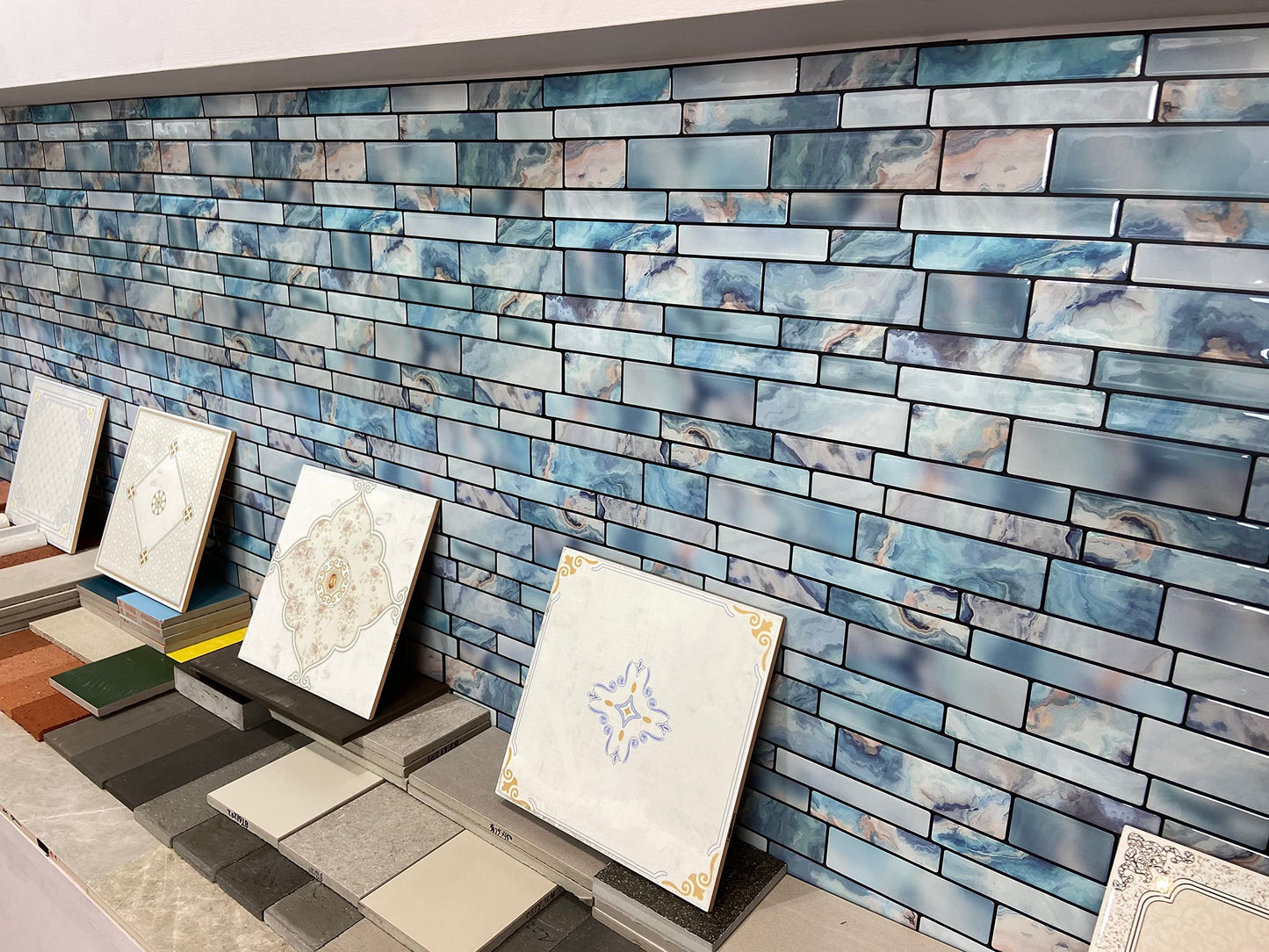 Miscasa 10-Sheet Peel and Stick Backsplash Tile, Blue Marble Stone Self Adhesive Removable Tiles for Kitchen Bathroom, 12"x12"