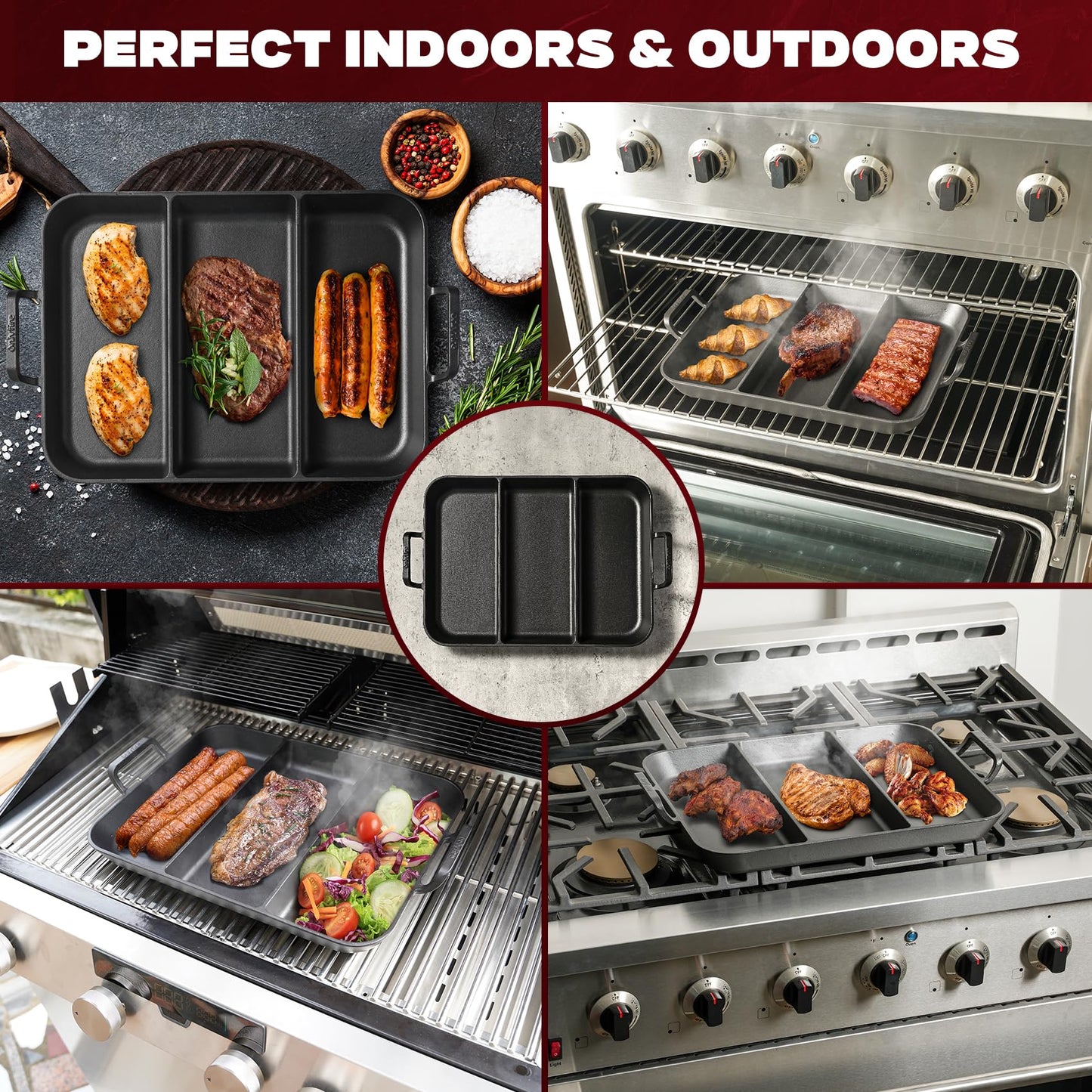 onlyfire Pre-Seasoned Cast Iron Skillet, 16 Inch Griddle Pan Frying Pan with Nonstick Perforated Grill Surface and Dual Handles, Cast Iron Grill Pan for Grills, Oven and All Stovetops