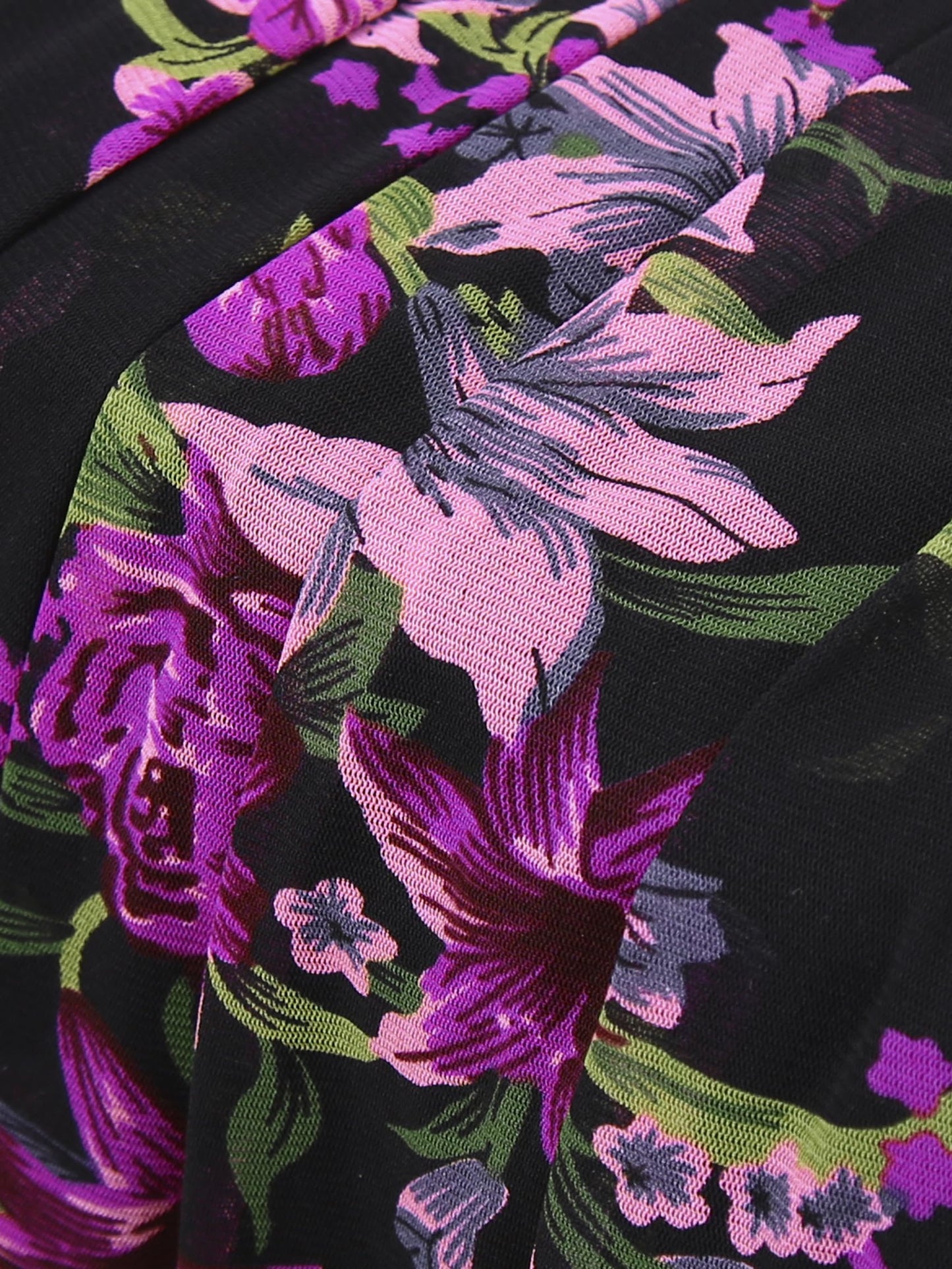 BAISHENGGT Blouses for Women Dressy Casual Going Out Tops Trendy Mesh Short Sleeve Shirts Medium Black Purple Floral
