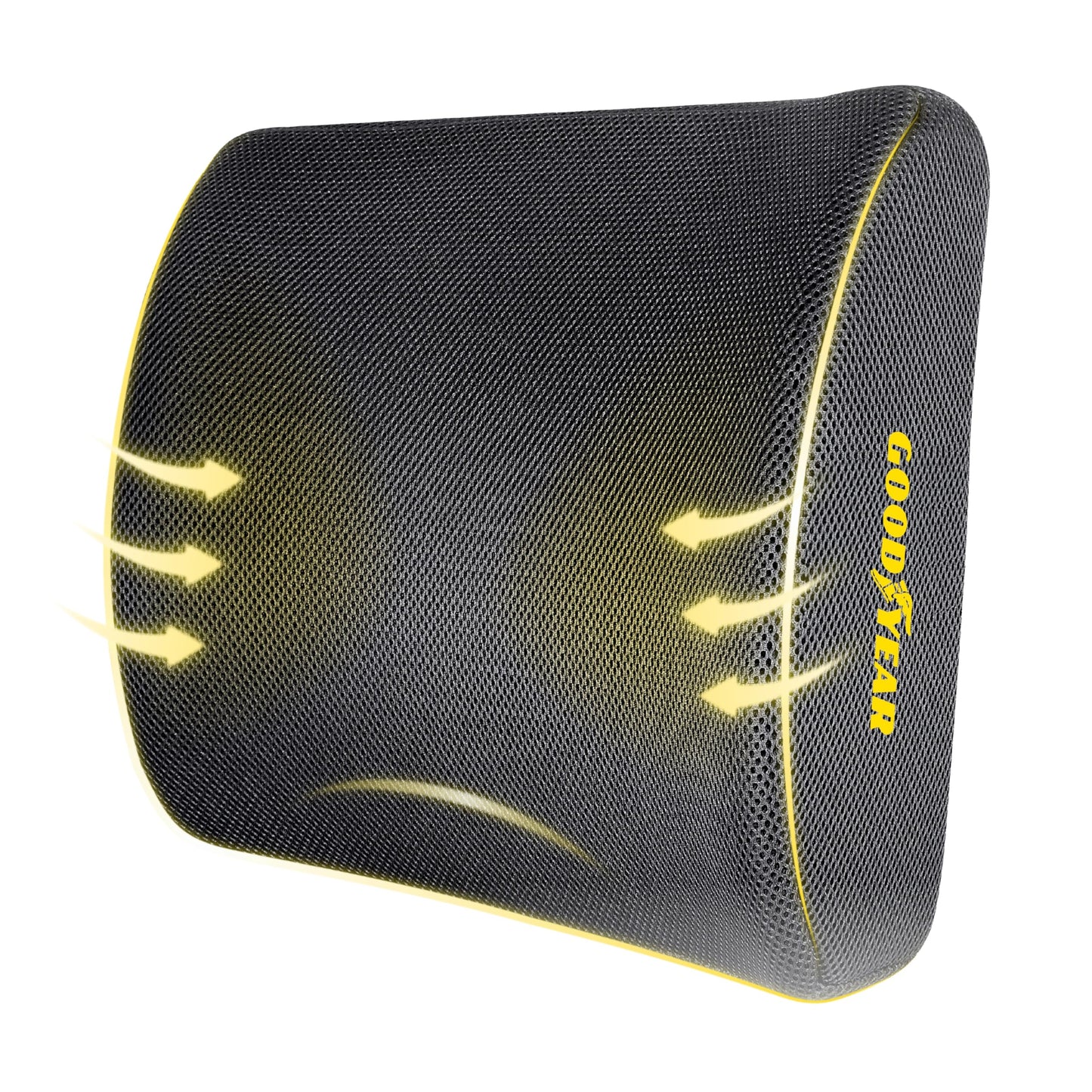 Goodyear Pure Memory Lumbar Support Pillow – Premium Memory Foam Back Support Cushion for Office Chair, Car Seat & Recliner – Ergonomic Lower Back Relief, Breathable Mesh Cover, Adjustable Strap