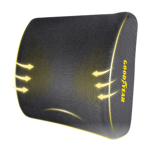 Goodyear Pure Memory Lumbar Support Pillow – Premium Memory Foam Back Support Cushion for Office Chair, Car Seat & Recliner – Ergonomic Lower Back Relief, Breathable Mesh Cover, Adjustable Strap
