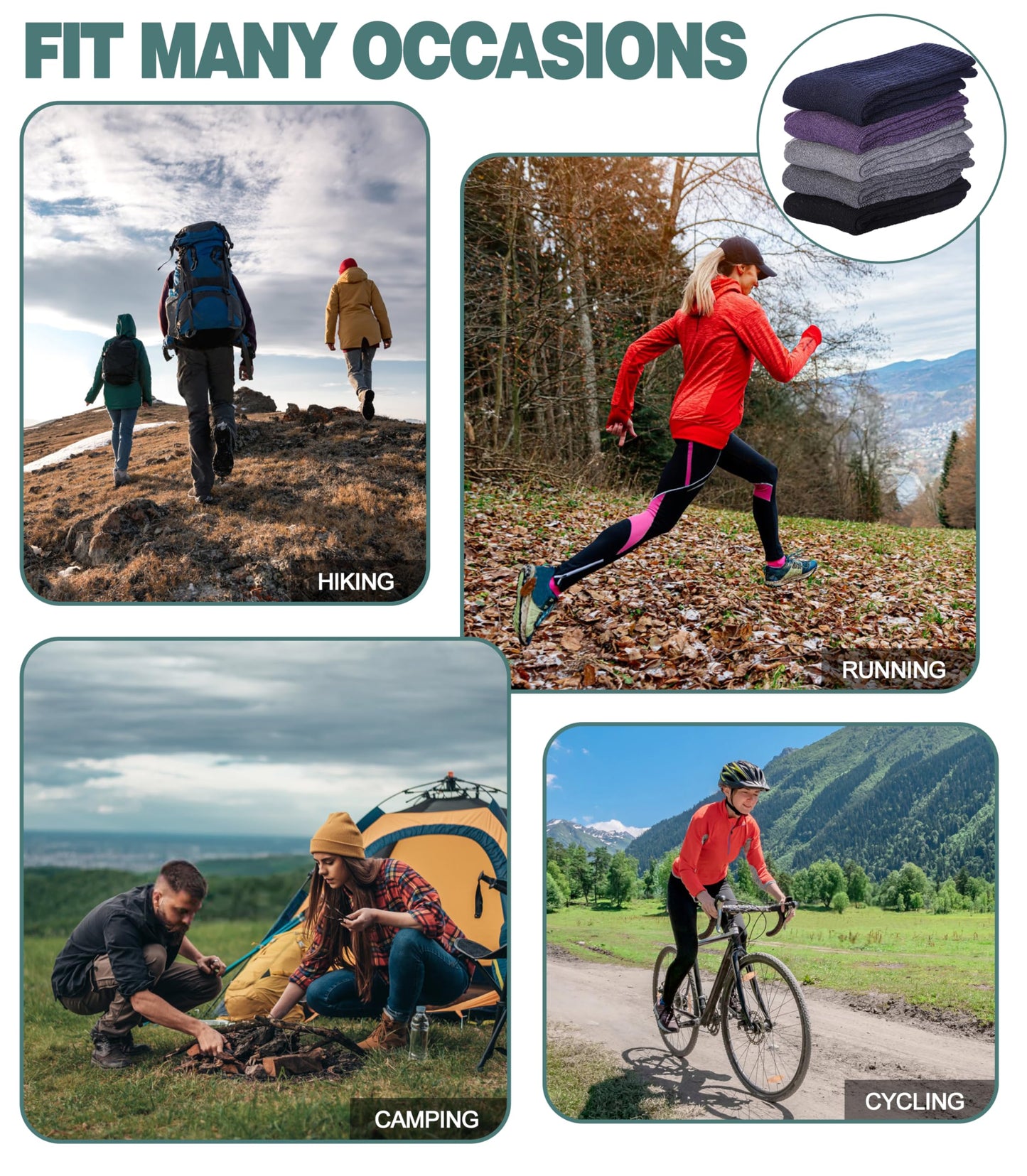 LANLEO Merino Wool Hiking Socks for Women Men Thermal Winter Warm Thick Cushion Moisture Wicking Crew Work Boot Socks 5 Pairs Solid Color A,Medium