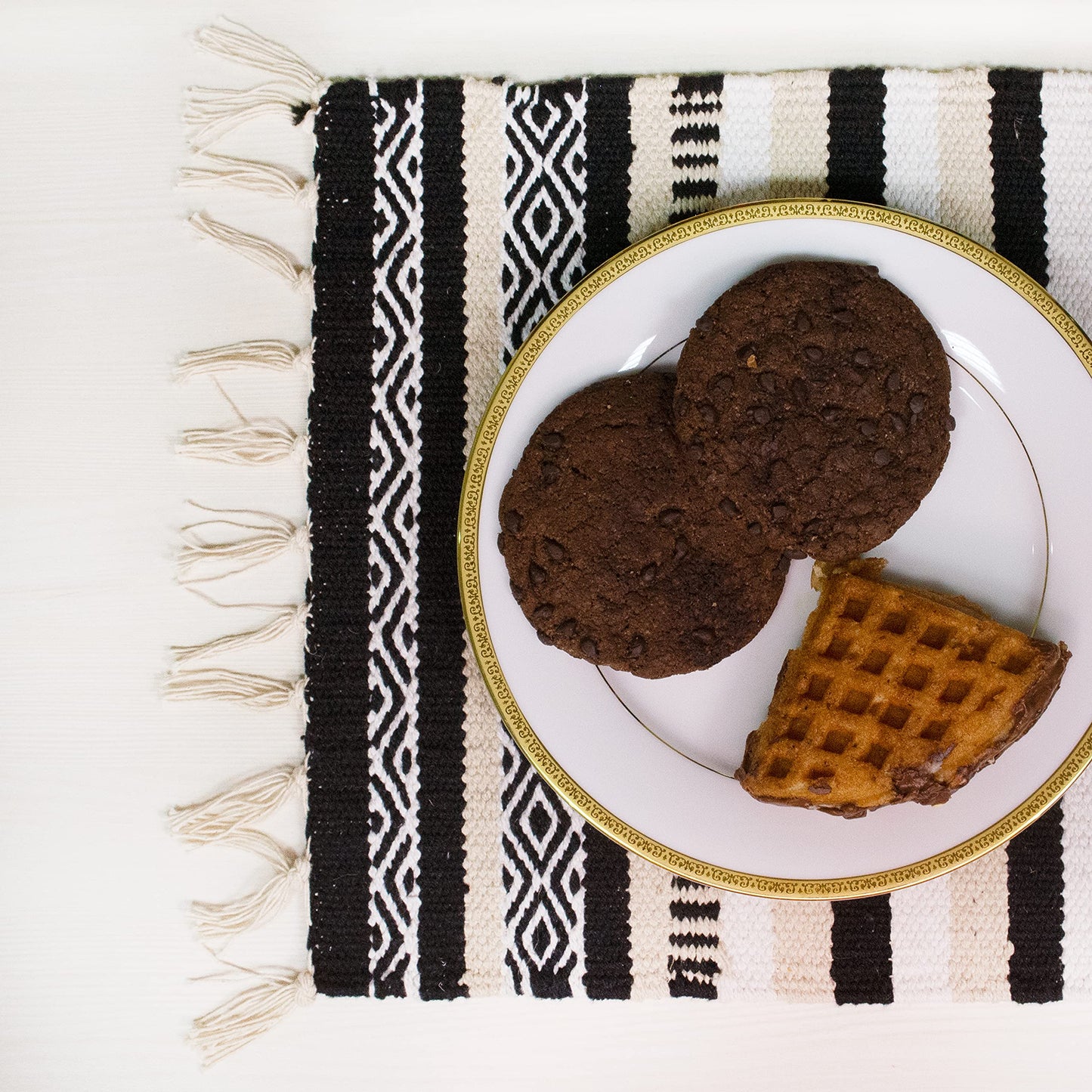 CHARDIN HOME Black, Cream, White Boho Placemats (Set of 4) | Cotton Farmhouse Placemats 13x19 Inches| Machine Washable, Durable and Easy to Combine