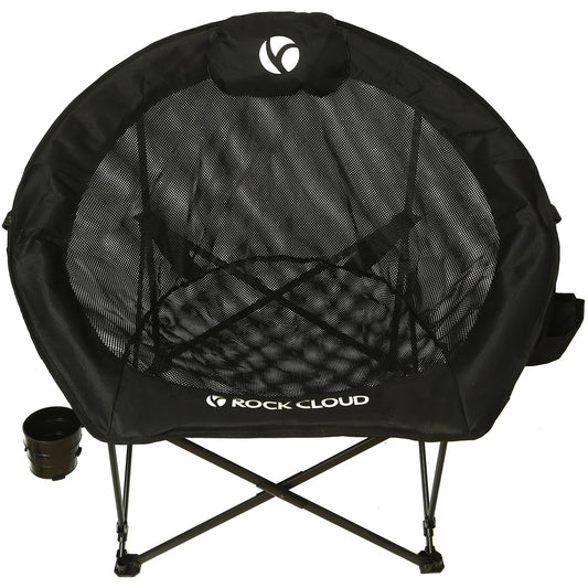 ROCK CLOUD Folding Camping Chair Oversized Padded Moon Chairs Outdoor for Camp Lawn Hiking Fishing Sports, Black