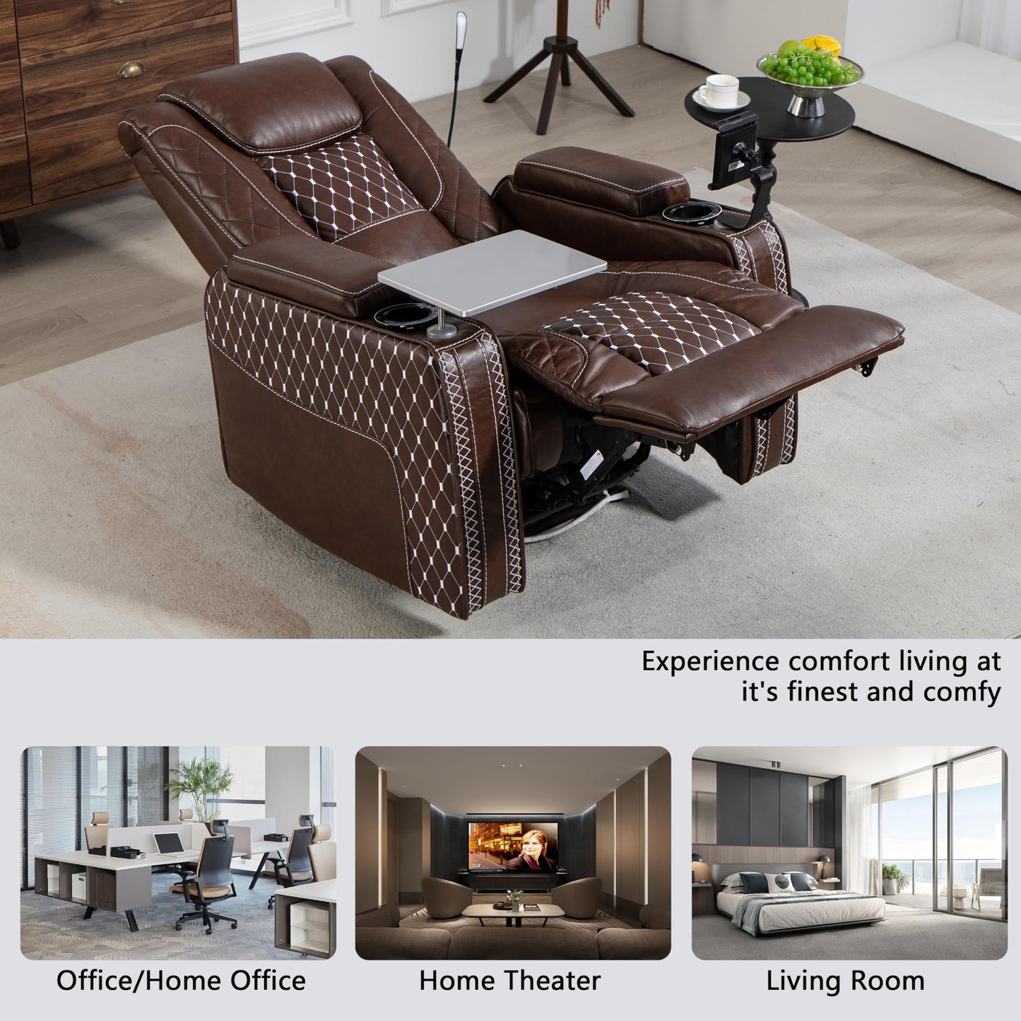 JIKFRIMA Power Zero Gravity Recliner Chair for Adults Breathable Leather Electric Recliners Adjustable Home Theater Seating with Smart Cup Holders, USB Ports, Hidden Arm Storage, Tray Table