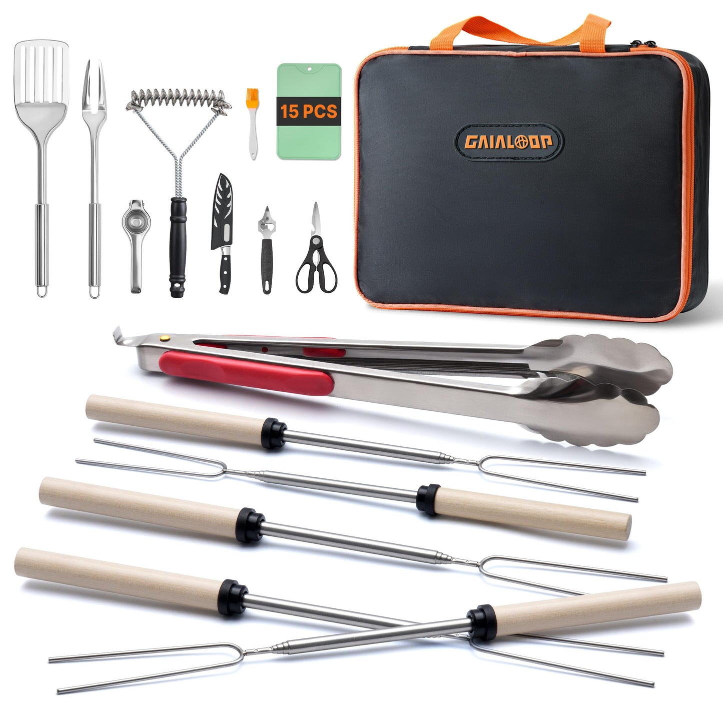 Camping Cooking Utensils Set Grilling Cookware Camp Kitchen Rotating Marshmallow Roasting Sticks BBQ Forks, Portable RV Camping Essentials Camper Must Haves for Cookouts Open Fire Pit