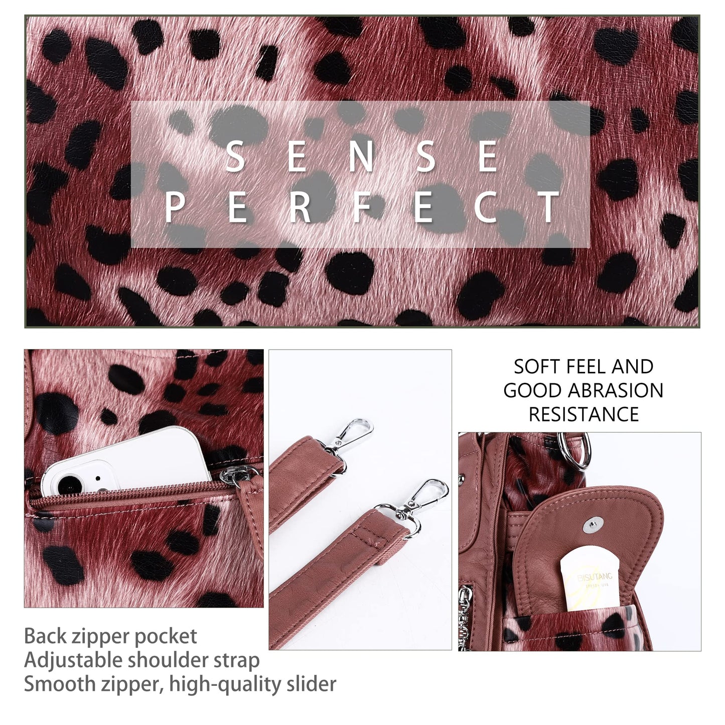 Angel Kiss Handbags for Womens Top-Handle Hobo Purse Roomy Casual Shoulder Bags PU Tote Satchel Purse for Womens 14leopard Pink