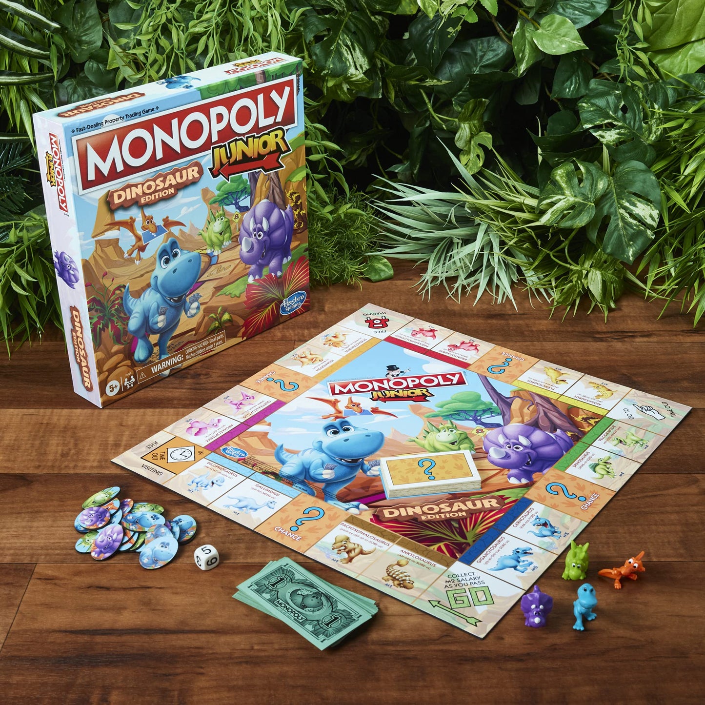 Hasbro Gaming Monopoly Junior Dinosaur Edition Game | Kids Board Games with Dino-Themed Toy Tokens | 2-4 Players for Boys & Girls | Ages 5+ (Amazon Exclusive)