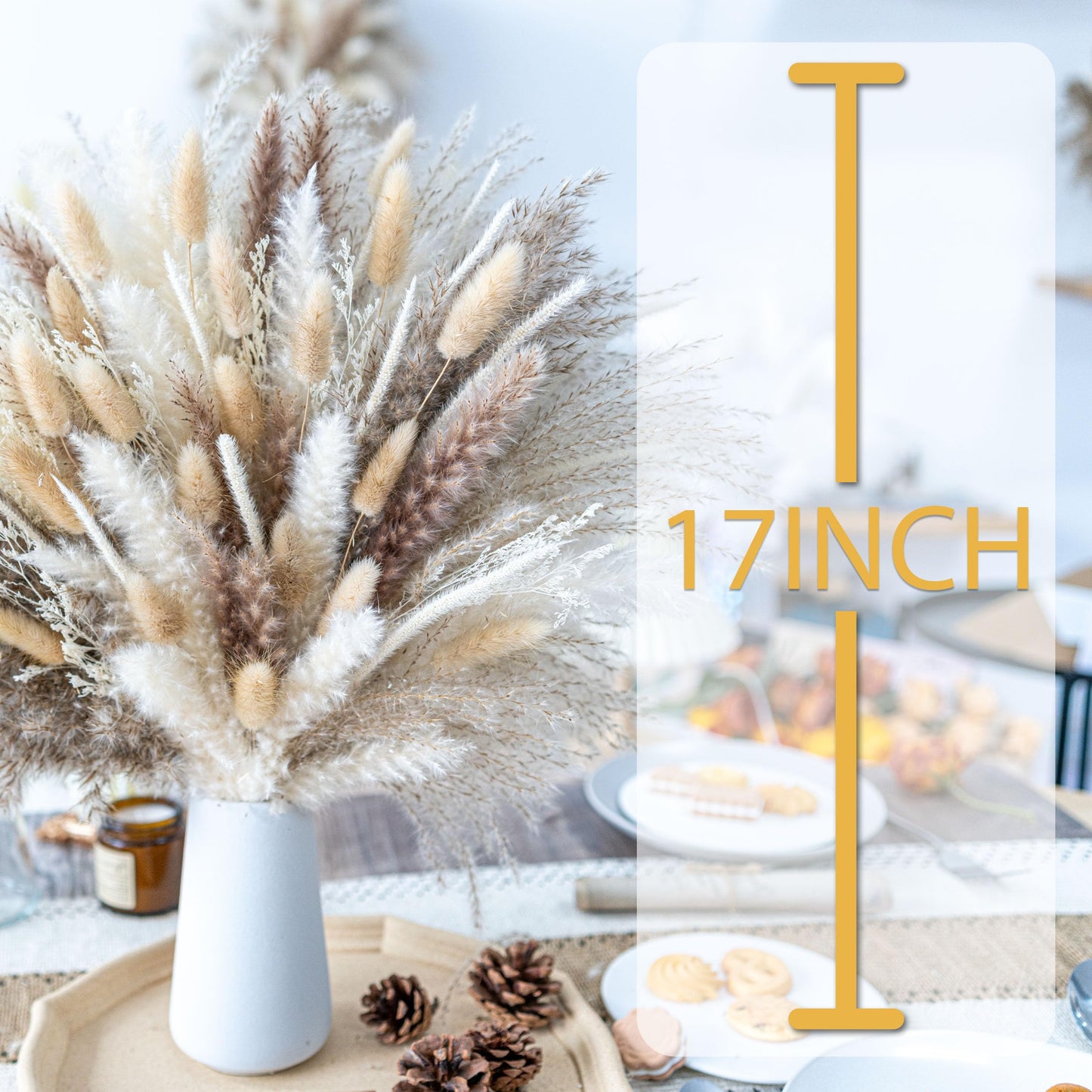 150PCS Natural Pampas Grass Bouquet | Boho Dried Floral Arrangement Centerpiece for Table, Wedding, Rustic Decor (150PCS)