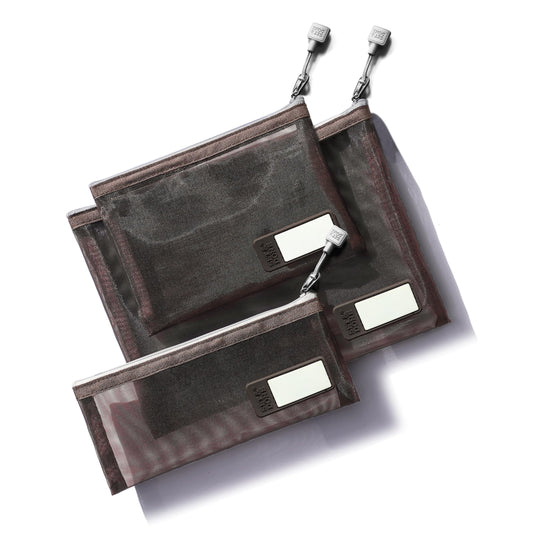 Pack of 3 Nylon Zipper Mesh Pouch Set with Name Tab - Premium Travel Organizers - Mesh Bags for Ultimate Organization - Ideal for Diaper Bag and Makeup Storage - Espresso Brown.