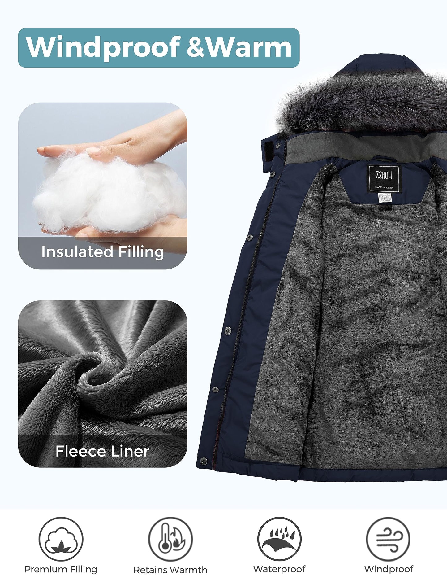 ZSHOW Girls' Winter Outerwear Coat Hooded Thick Quilted Puffer Jacket(Dark Blue,10-12)