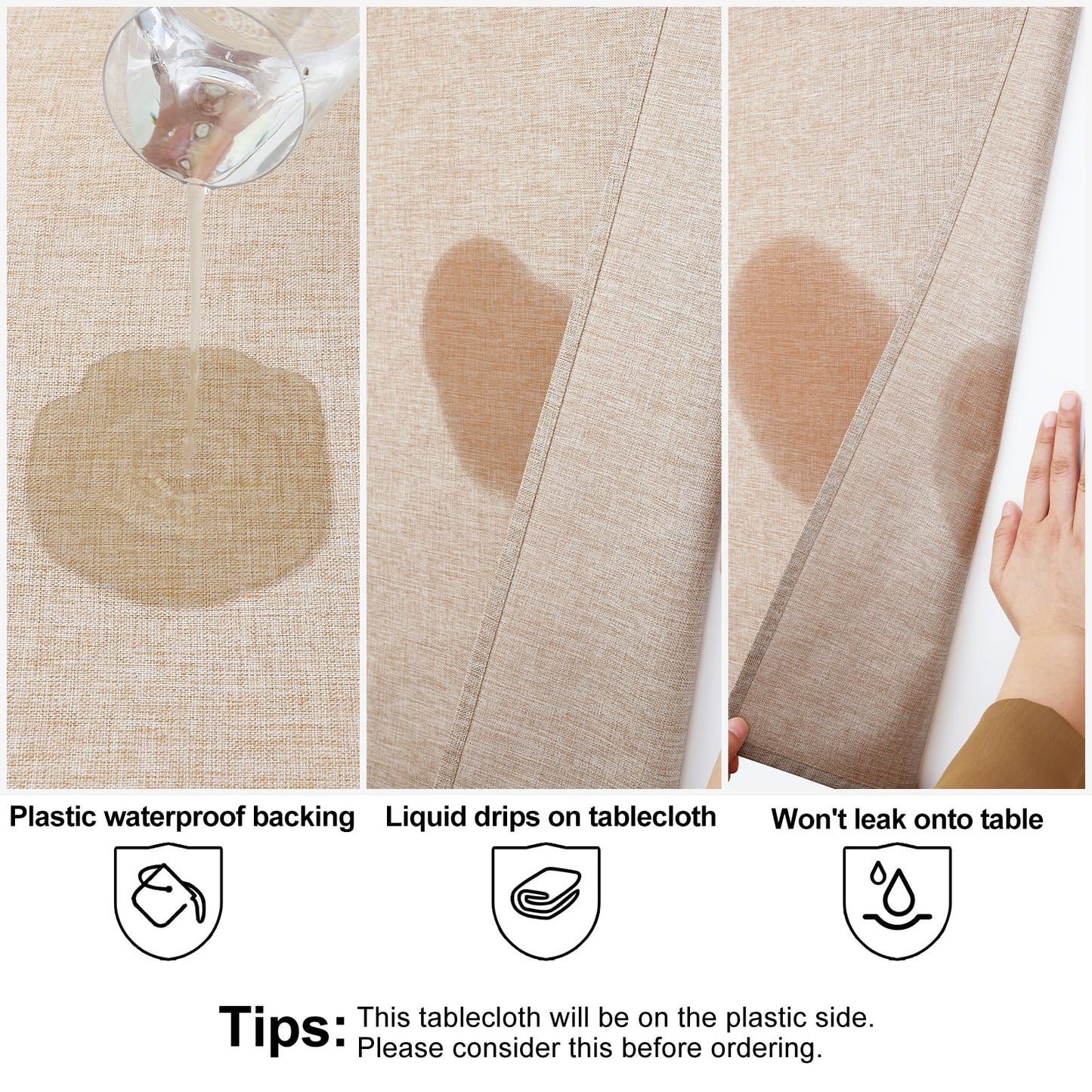 Smiry Rectangle Faux Champagne Table Cloth, Waterproof Burlap Fabric Tablecloth, Washable Decorative Farmhouse Table Covers for Kitchen, Dining, Parties, 52x70, Champagne