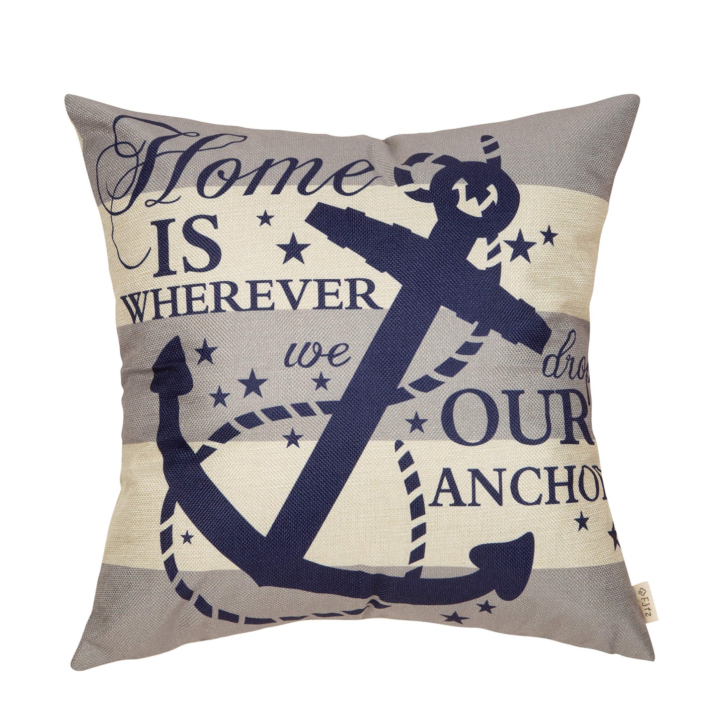 Fjfz Nautical Farmhouse Decorative Throw Pillow Cover 18x18 Home is Wherever We Drop Our Anchor Quote Sign Summer Ocean Cruise Lover Decoration Home Decor Cotton Linen Cushion Case for Sofa Couch