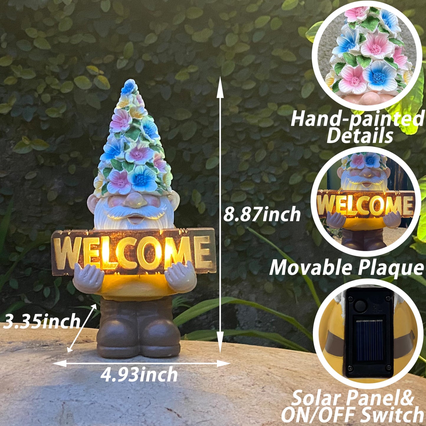 FESTGLOX Solar Garden Gnome Statue with Light, Solar Gnomes Decorations for Yard Outdoor Welcome Gnome Decor for Patio Gnome Mom Gift