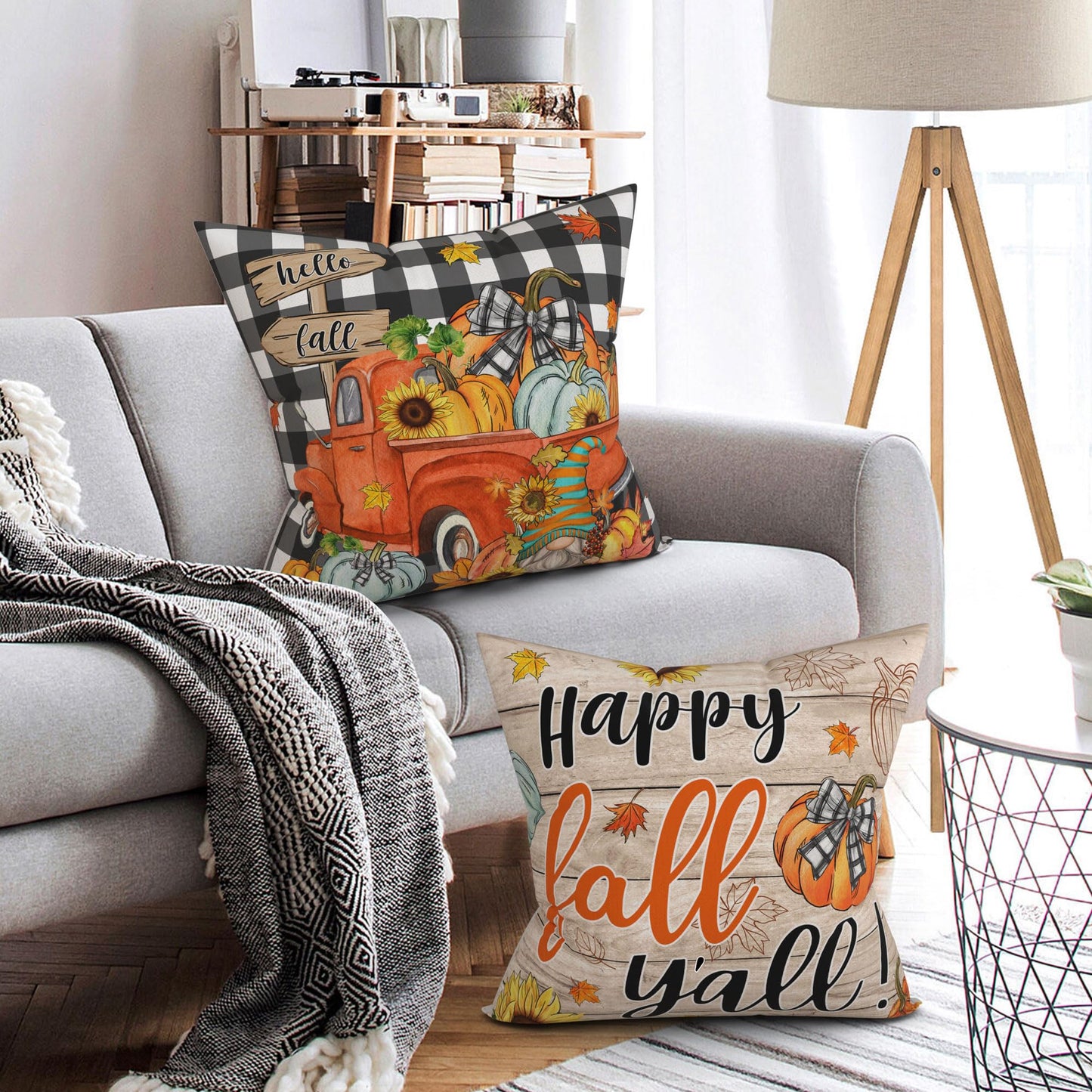 Unibyby Fall Pillow Covers 18x18 Set of 4 Hello Pumpkin Outdoor Throw Pillow Covers Home Decor Buffalo Check Plaid Pillowcase Square Cushion Covers for Sofa Bed Couch