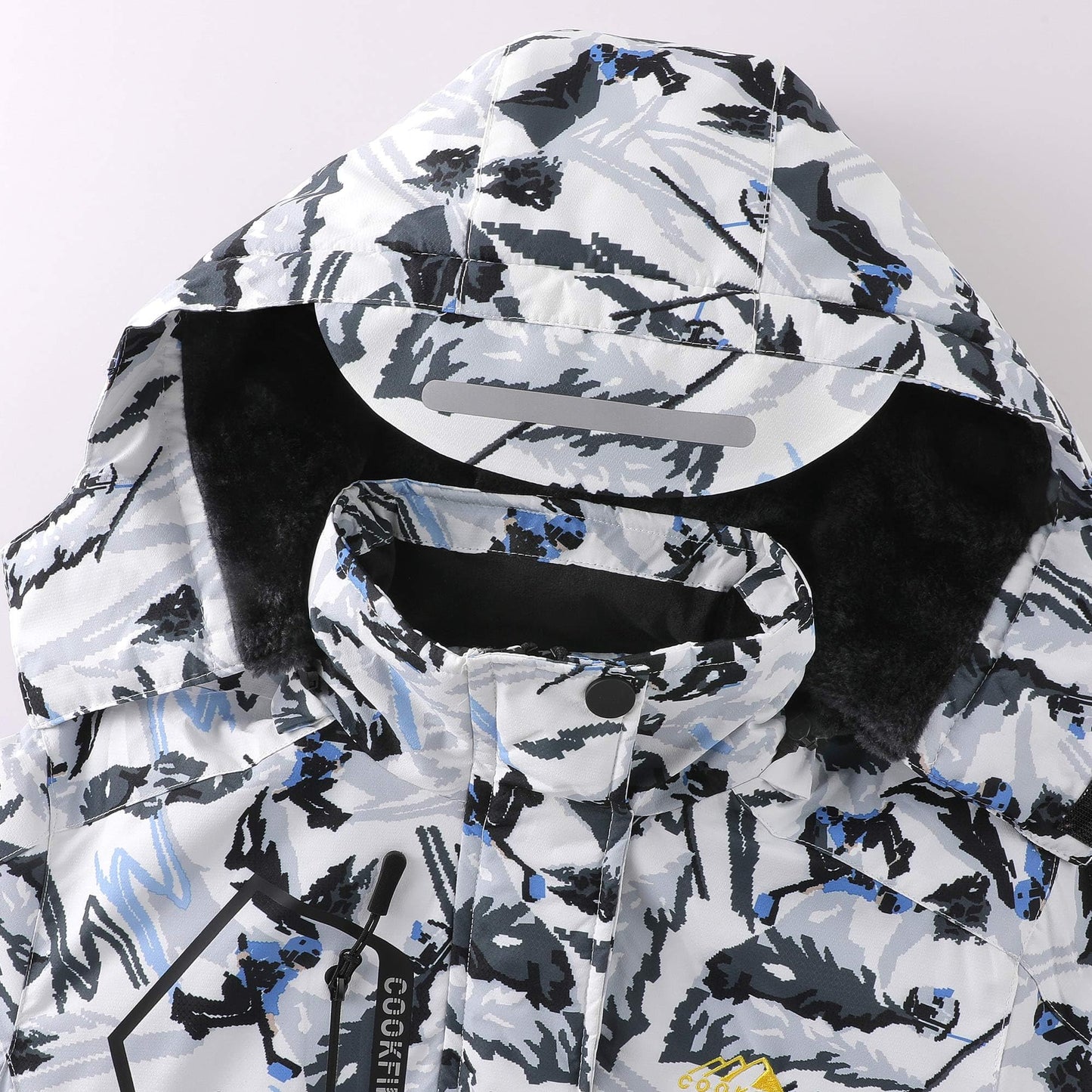 COOKFIP Kid's Ski Jacket Waterproof Boy's and Girl's Warm Fleece Winter Jacket Windproof Hooded Snow Coat (10-12,White Snow Mountain)