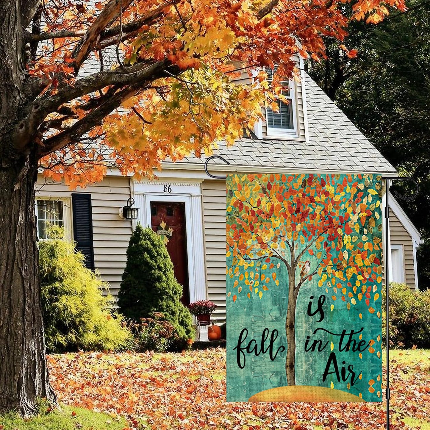 OQUAYA Fall Garden Flag 12x18 Inch Double Sided, Small Burlap Autumn Tree Maple Leaves Seasonal Yard Outdoor Flag