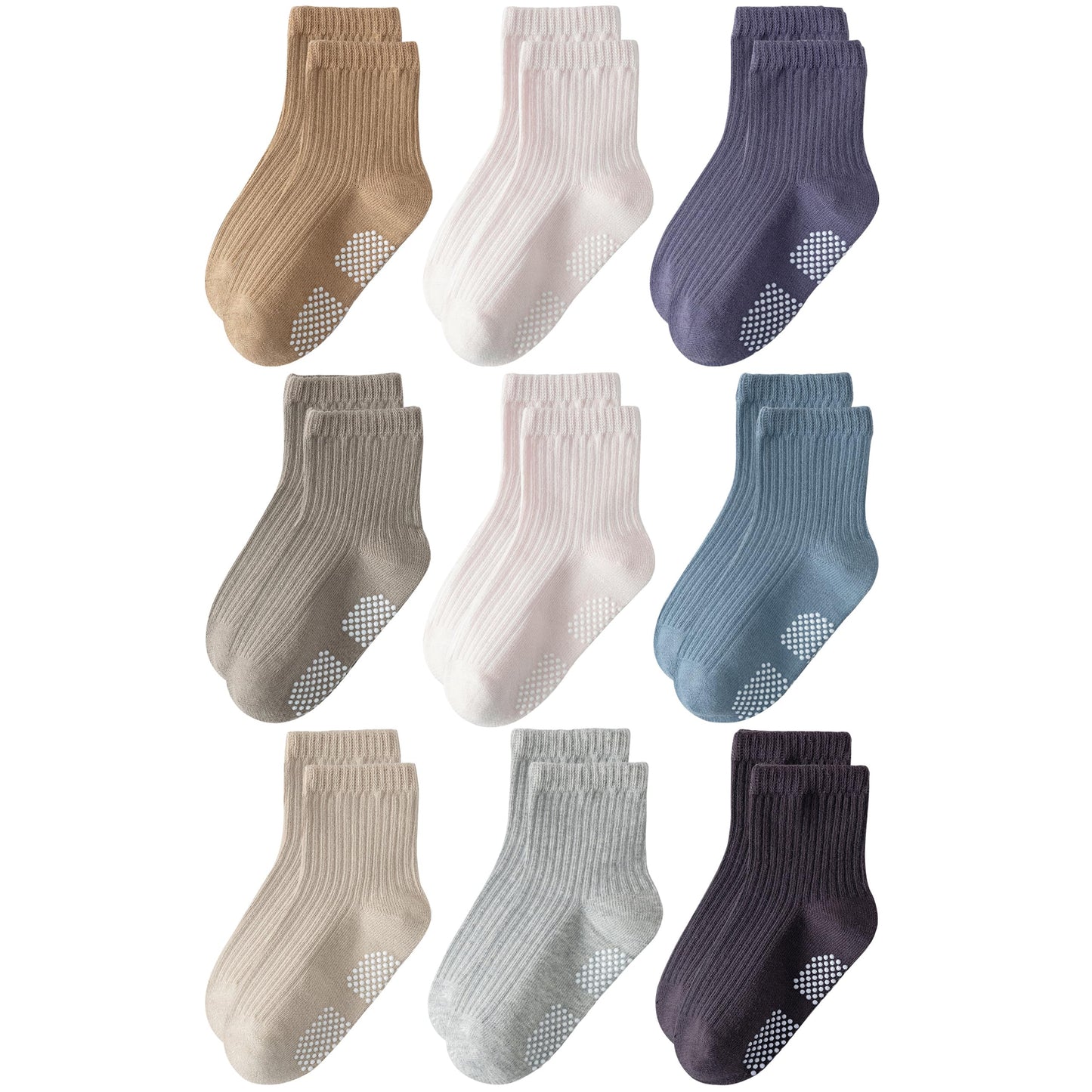 Toddler Grip Socks Non Slip Crew Cute Seamless Cotton Socks for Baby Boys Girls Infants Kids 9 Pairs