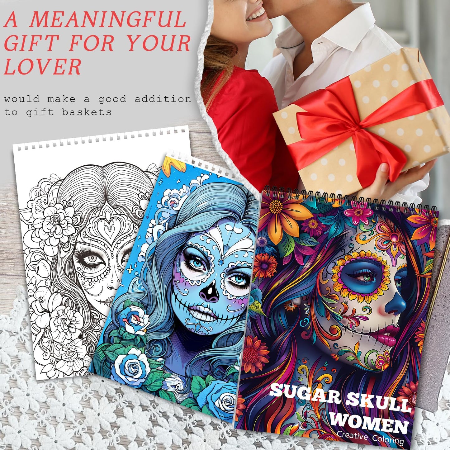Sugar Skull Coloring Book for Adult Women Relaxation, Spiral Bound, Printed Single-Sided, Adult Coloring Book for Women with 24 Pages Arts and Crafts Sugar Skull Mindfulness Gift