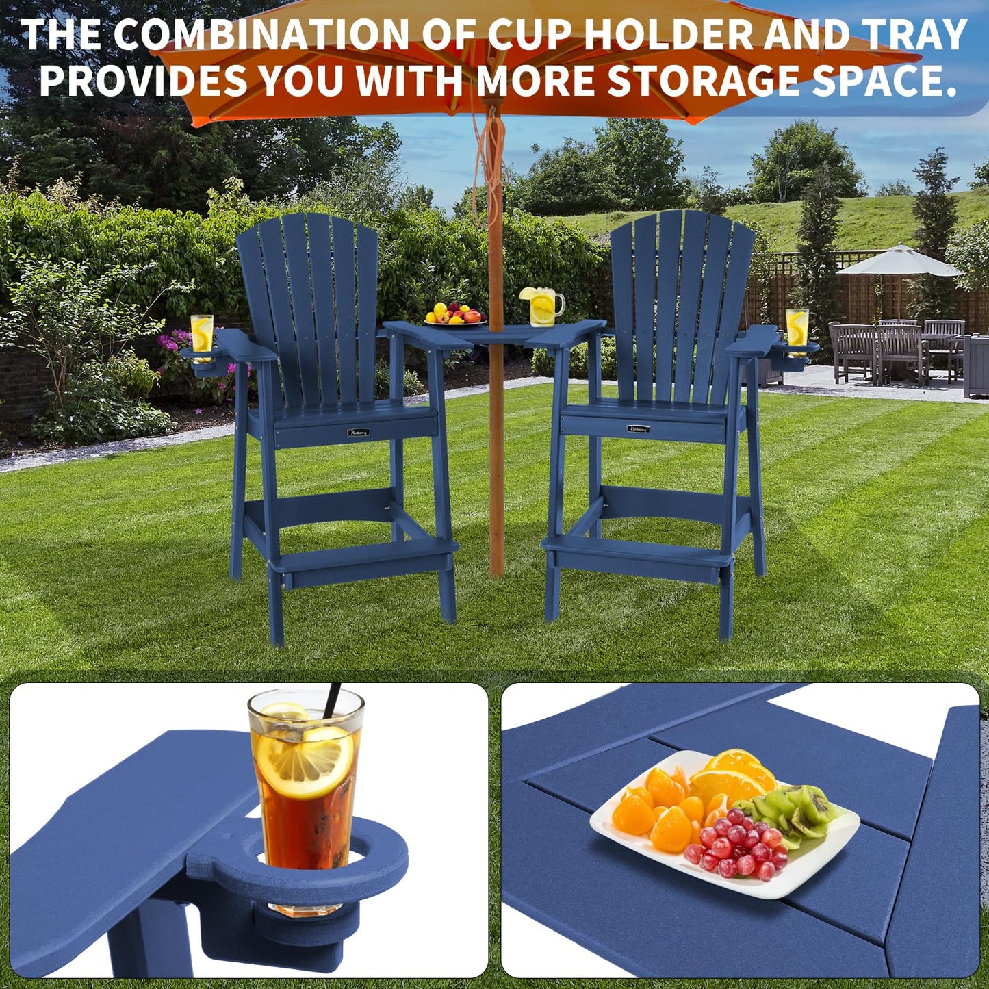 FUNBERRY Tall Adirondack Chair, All Weather High Top Balcony Chairs with Cup Holder