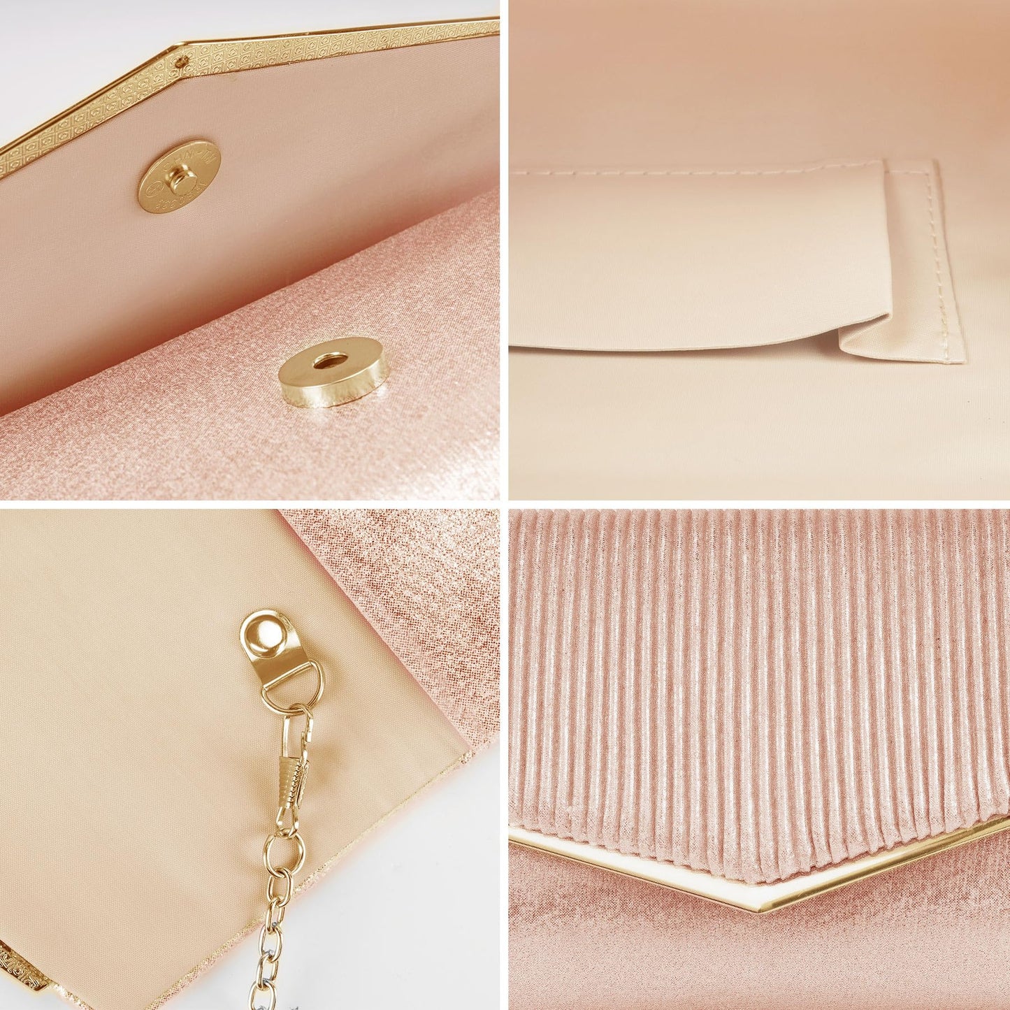 Larcenciel Clutch Purses for Women, Sparkly Envelope Evening Bag with Chain, Chic Vertical Lines Ladies Crossbody Handbags Money Phone Purse for Prom Party Wedding Cocktail, 9.05x1.97x4.72in (Silver)