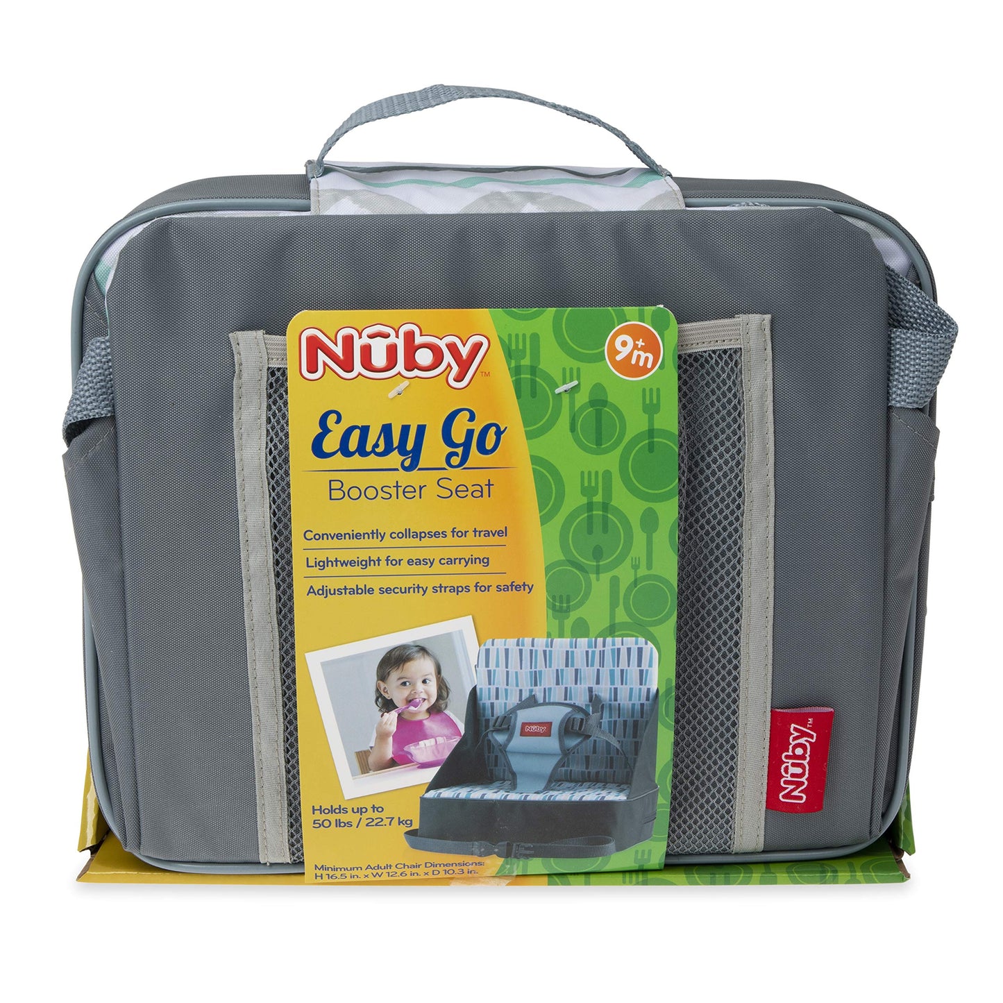 Nuby Easy Go Booster Seat - Travel Booster Seat for Babies and Toddlers - Holds Up to 35 Pounds - 9+ Months - Gray