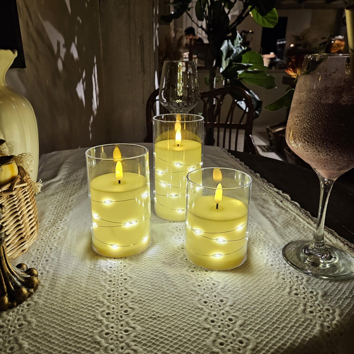 EVISINH Indoor Flameless Candles, Electric Candles，Battery Operated LED Flameless Candles with Remote Timer for Home/Dinner/Table Decor, Electric Candles Set of 3 (D 3" x H 4" 5" 6")