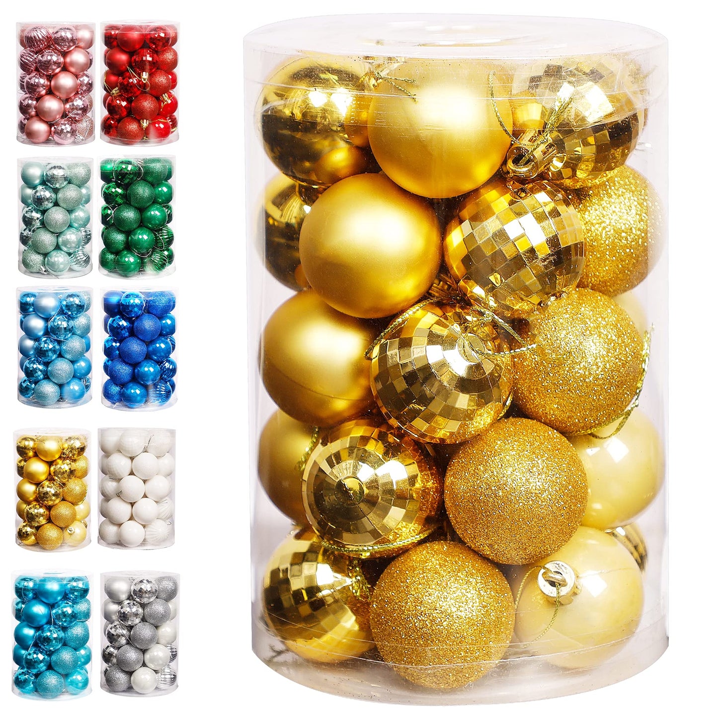 Lulu Home Christmas Ball Ornaments, 34 Ct 1.57" Pre-Strung Hanging Ornament Decorations, Xmas Shatterproof Plastic Balls for Holiday Party Wreath Garlands Trees, Golden