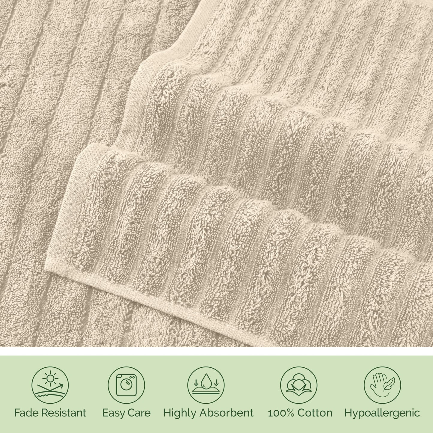 Elegant Comfort 100% Turkish Cotton Corduroy Ribbed Luxury Bath Towels 6-Piece Set, Premium Feel - Quick Dry, Highly Absorbent, Contains 2 Bath Towels, 2 Hand Towels, and 2 Washcloths, Ivory