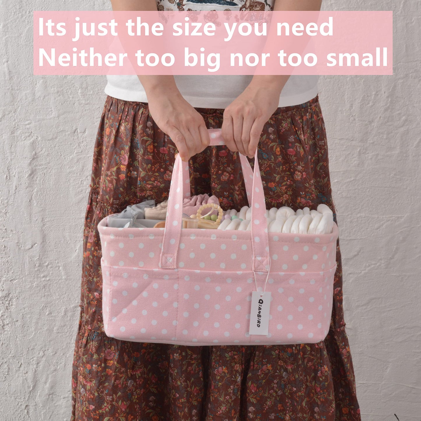 Pink Diaper Caddy Organizer for Baby Girl-Large Portable Diaper Caddy Basket for Changing Table-Diaper Organizer Caddy-Car Travel Tote Bag-Newborn Registry Baby Shower Basket for Diapers & Wipes