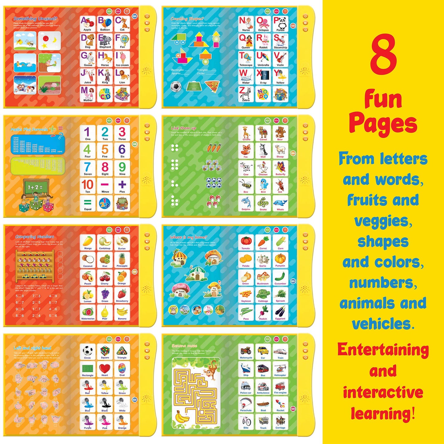 ABC Learning For Toddlers Sound Book, Ideal for Learning & Education Toys, Speech Therapy Toys, Preschool Learning Toys, 8 Page Toddler Activity Book Learning Alphabets, Animal, Speak and Spell & More