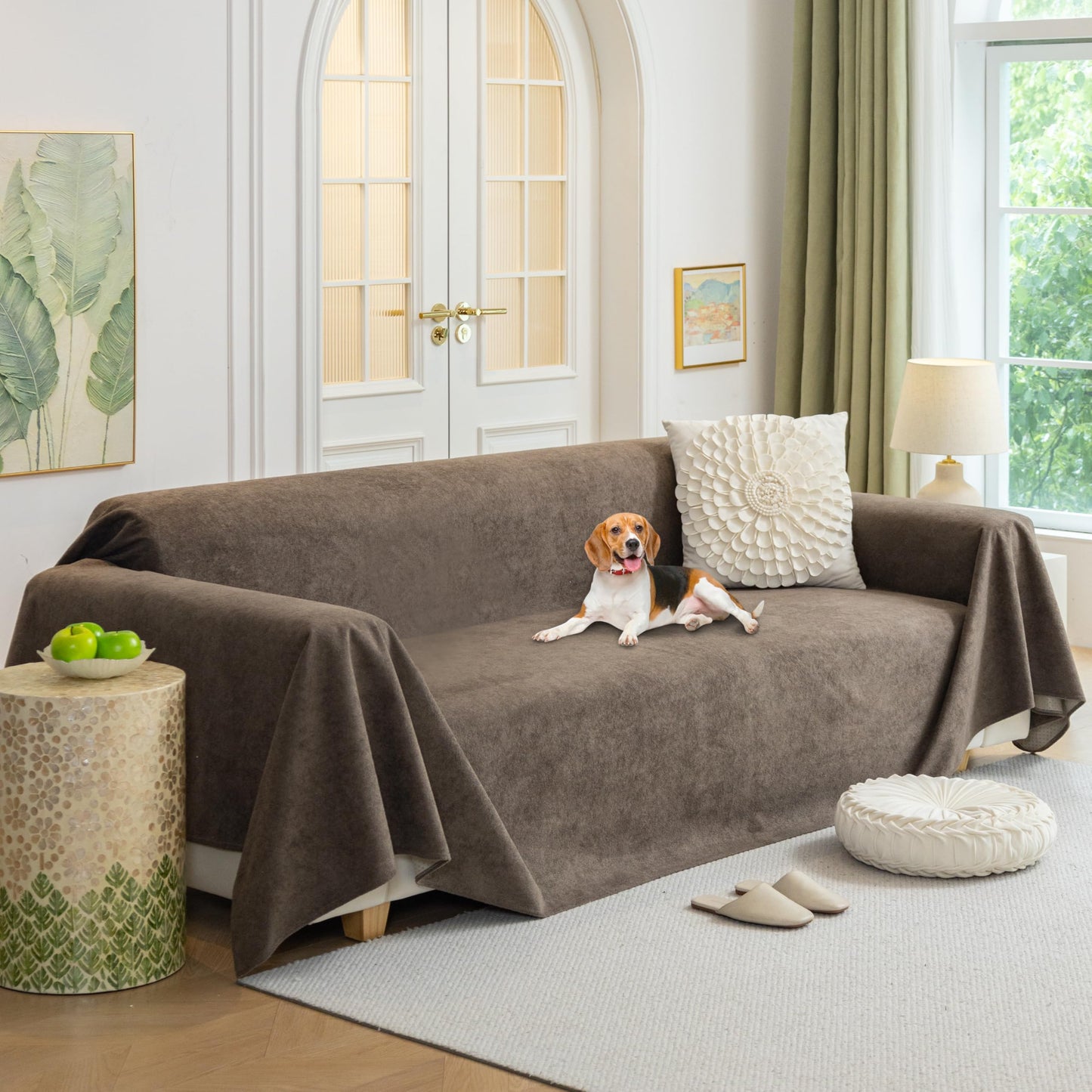 BEXTERN Non Slip Couch Cover for Dogs Washable L Shape Couch Covers Soft Sectional Sofa Cover for Cats Pets,Brown,71" X 118"