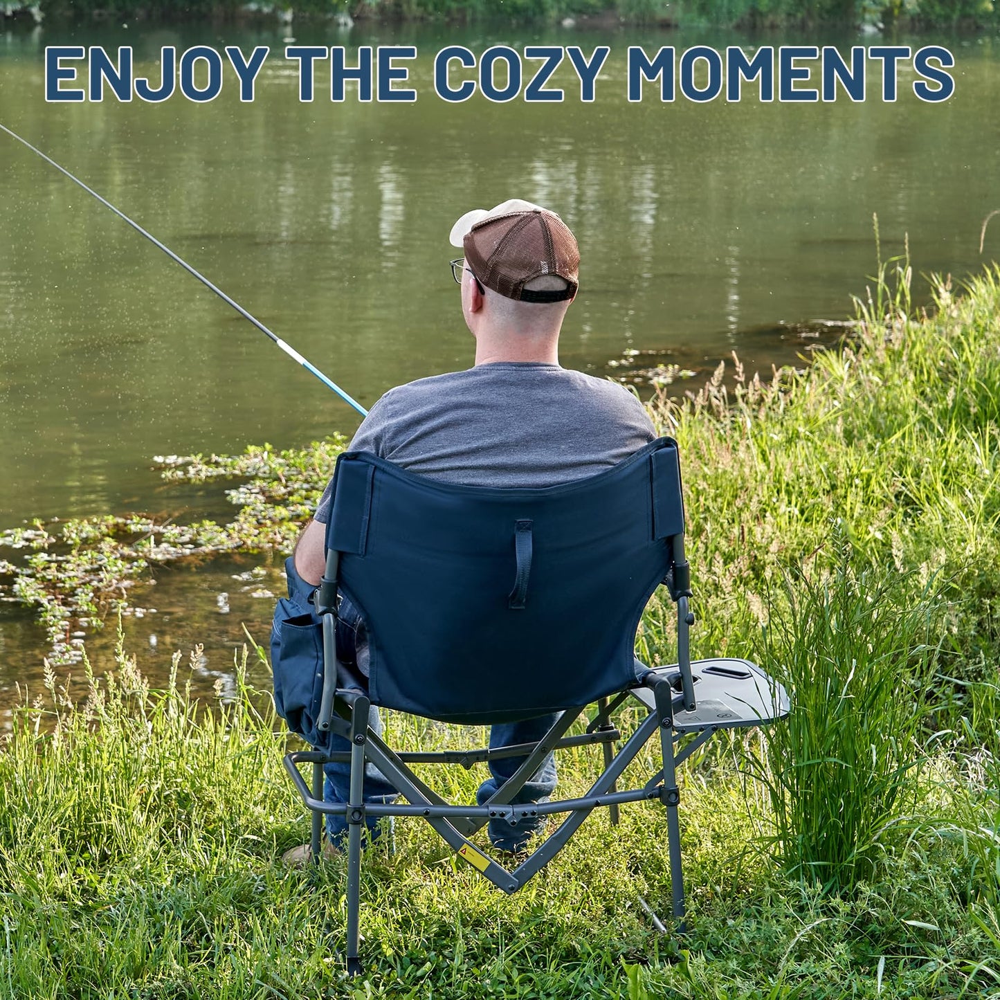 TIMBER RIDGE Aluminum Camping Directors Chair with Side Table Pocket, Portable Folding Heavy Duty Lawn Chair for Fishing Trip Picnic Concert Outdoor 400lbs, Navy 2 Pack