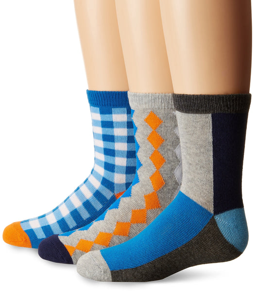 Jefferies Socks Little Boys Gingham/Color Block/Argyle Crew Socks 3 Pair Pack, Multi, Small