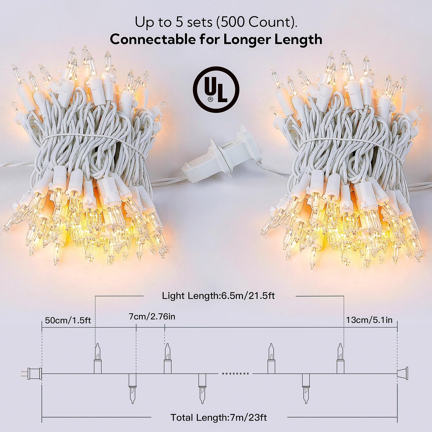 oopswow 100 Count Clear Christmas Lights White Wire,23Feet Incandescent Clear Mini Lights,Connectable Indoor Outdoor Christmas Tree String Lights,Birthday,Holiday,Party,Wedding,Xmas,Warm White