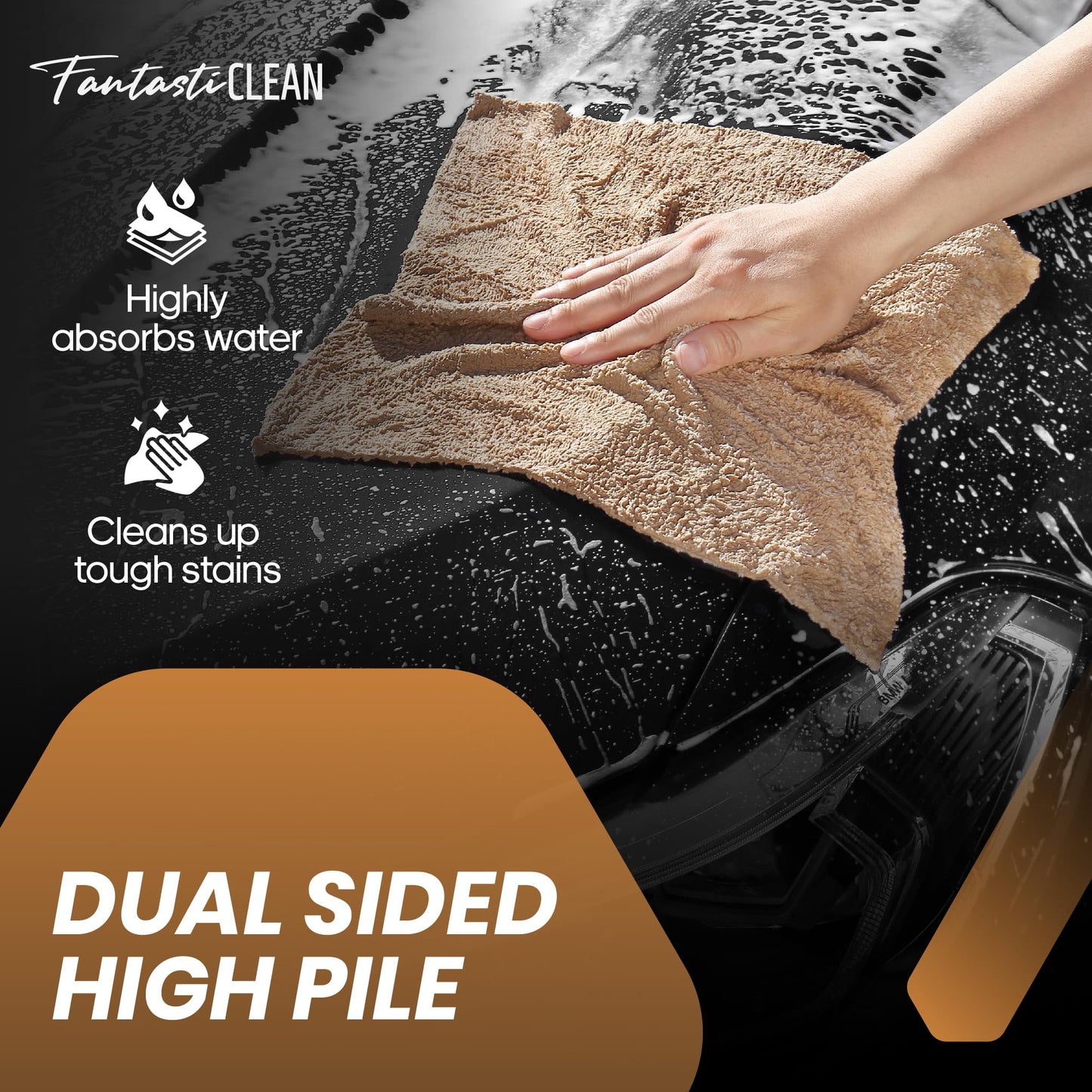 Fantasticlean Microfiber Towels for Cars, Tear Away Car Detailing Cloth Roll, RV Boat Drying Polishing, Edgeless Plush, Coral Fleece, Ultra Absorbent, Scratch-Free, 14" x 14", 20 Pack (Tan)
