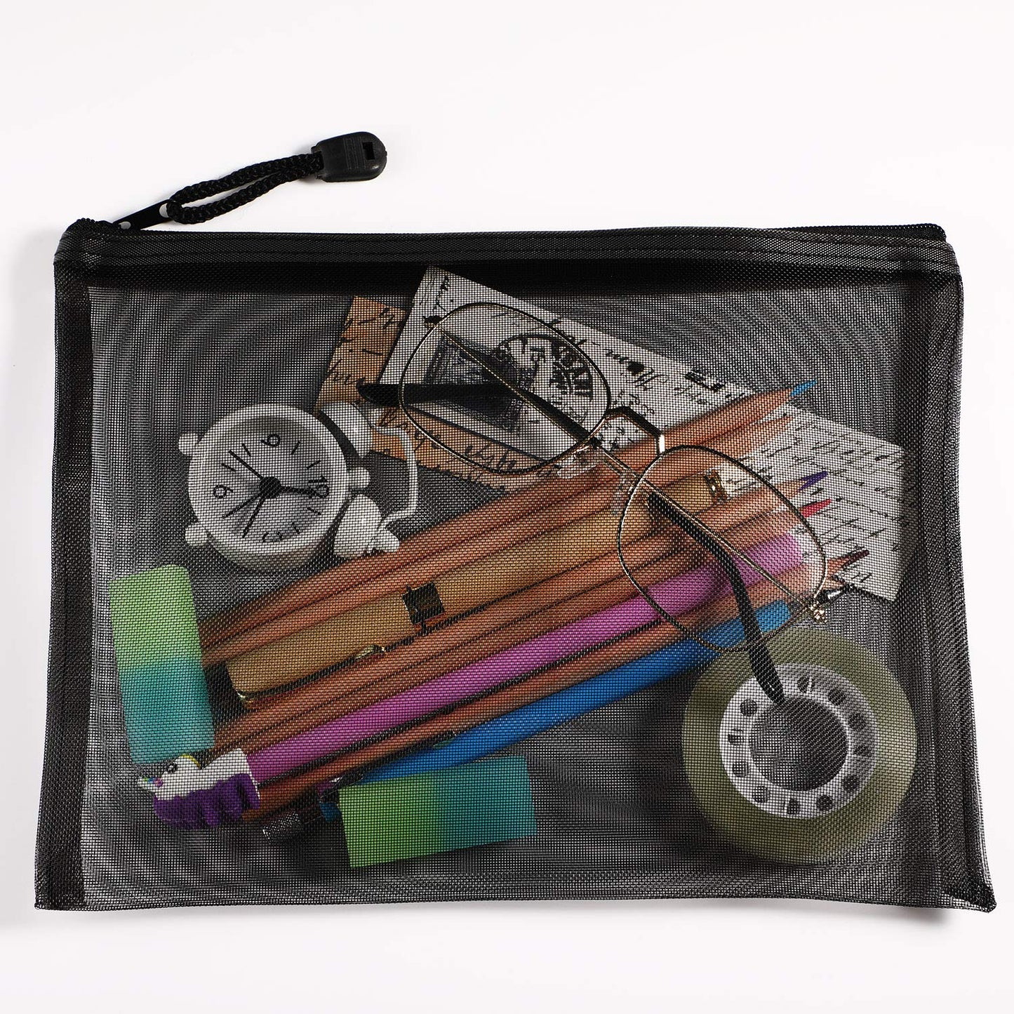 Norme 10 Pieces Black Mesh Bags Makeup Bags Cosmetic Travel Organizer Bags Mesh Zipper Pouch Pencil Case, 9.5 x 7.1 Inches