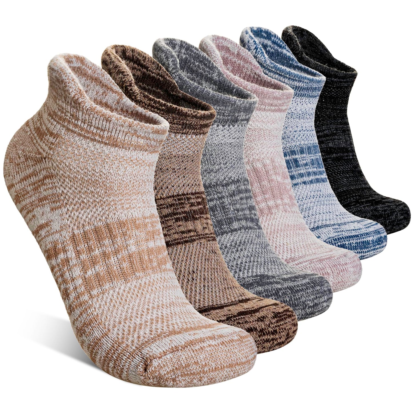 AMENLAN Merino Wool Ankle Socks Running Half Cushioned Men Women Hiking Thick No Show Socks 6 Pairs (Black/Grey/Brown,Medium)