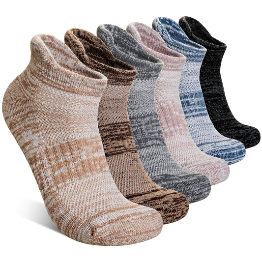 AMENLAN Merino Wool Ankle Socks Running Half Cushioned Men Women Hiking Thick No Show Socks 6 Pairs (Black/Grey/Brown,Medium)