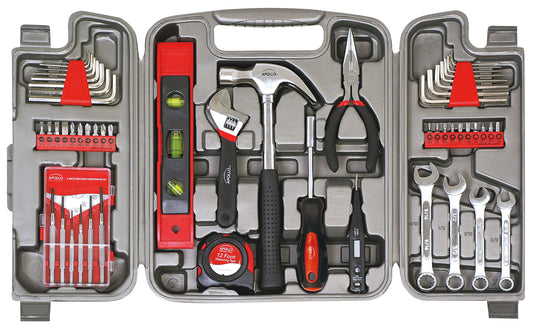 Apollo Tools 79 Piece Multi-Purpose SAE and Metric Tool Set with Sockets for the Garage, Home or on the Road. Includes Essential Tools for Vehicle Maintenance and Repairs - Red- DT9411