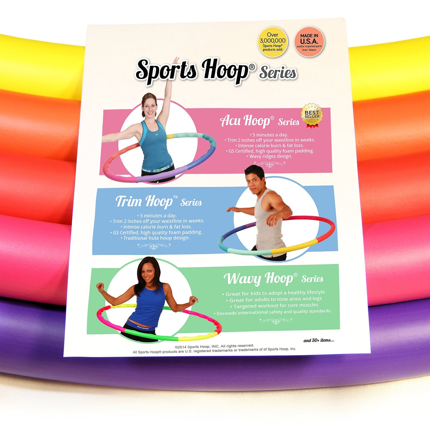 Weighted Hula Hoop, Trim Hoop 3B - 3 lb Large, Weight Loss Fitness Sports Hoop with No Wavy Ridges (Rainbow Colors)