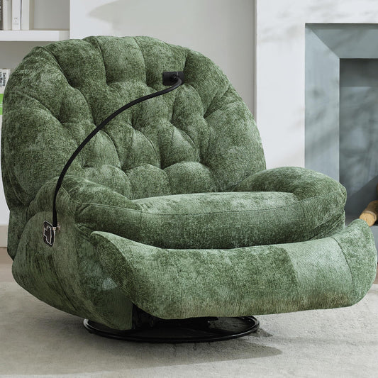 Immulize Oversized Swivel Rocker Recliner Chair with Phone Holder,Swivel Rocking Sofa,Large Recliner Glider Chair for Living Room,Bedroom,Chenille Fabric,Green