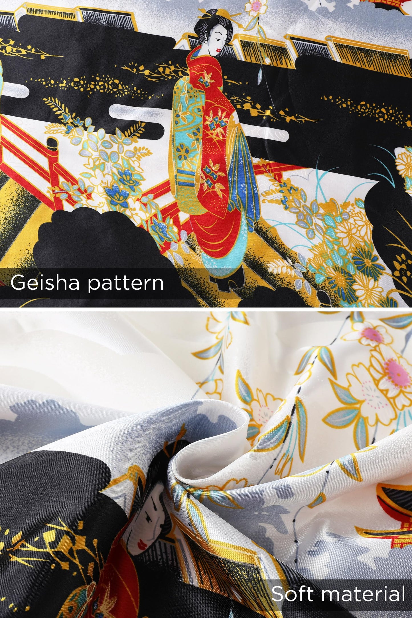 PRODESIGN Kimono Robe for Women - Long Satin Sleepwear Silky Kimono Cover-Up Nightgown Japanese Bathrobe Loungewear Blouse